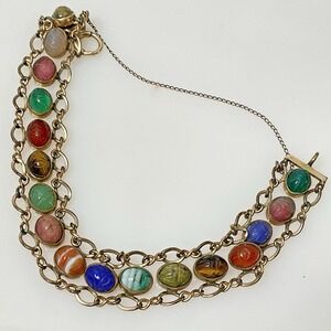 Vintage Scarab Bracelet 1/20 12K Gold Filled Egyptian Revival 7.5" W.E. Richards